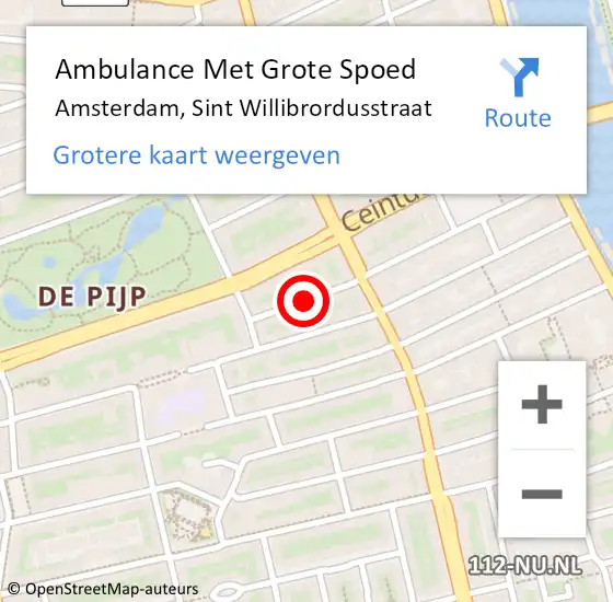 Locatie op kaart van de 112 melding: Ambulance Met Grote Spoed Naar Amsterdam, Sint Willibrordusstraat op 11 februari 2019 02:04