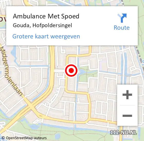 Locatie op kaart van de 112 melding: Ambulance Met Spoed Naar Gouda, Hofpoldersingel op 11 februari 2019 05:20