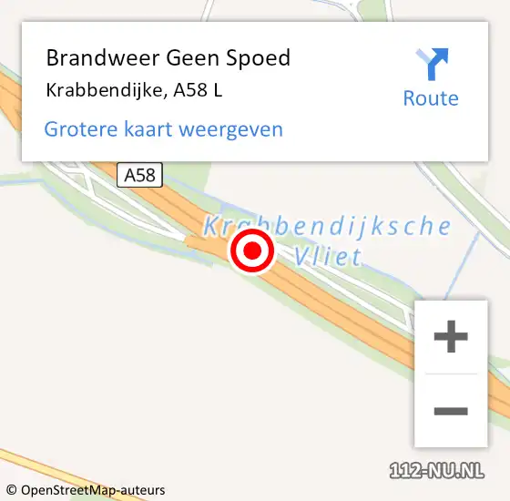 Locatie op kaart van de 112 melding: Brandweer Geen Spoed Naar Krabbendijke, A58 L op 11 februari 2019 05:32