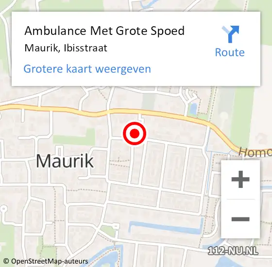 Locatie op kaart van de 112 melding: Ambulance Met Grote Spoed Naar Maurik, Ibisstraat op 23 maart 2014 09:30