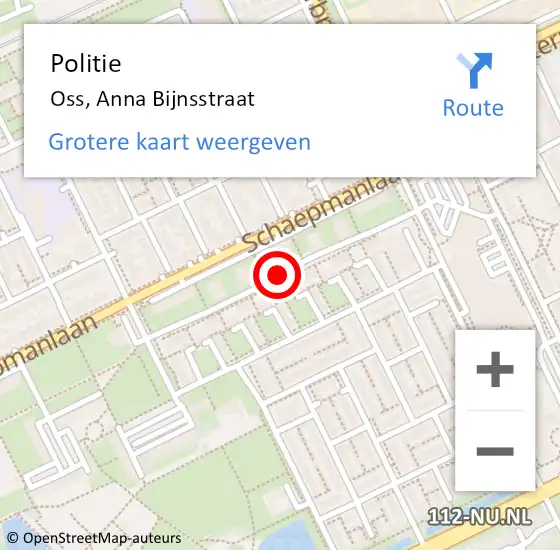 Locatie op kaart van de 112 melding: Politie Oss, Anna Bijnsstraat op 11 februari 2019 07:46