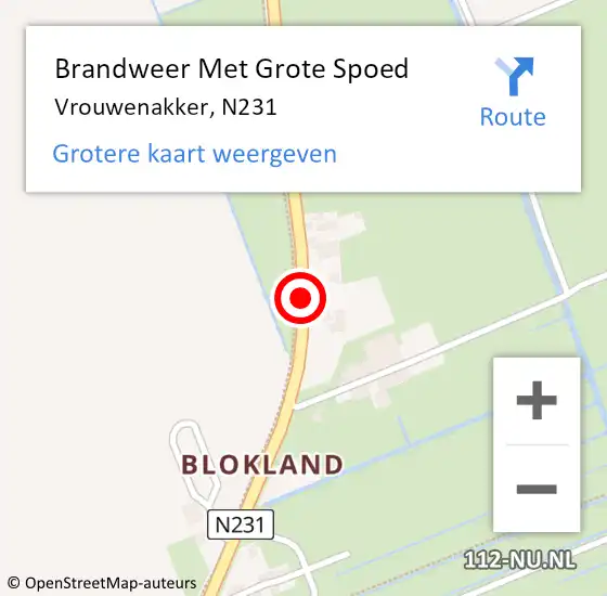 Locatie op kaart van de 112 melding: Brandweer Met Grote Spoed Naar Vrouwenakker, N231 op 11 februari 2019 08:03