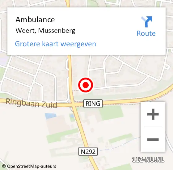 Locatie op kaart van de 112 melding: Ambulance Weert, Mussenberg op 23 maart 2014 09:37