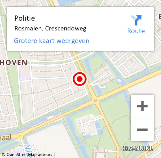 Locatie op kaart van de 112 melding: Politie Rosmalen, Crescendoweg op 11 februari 2019 09:01