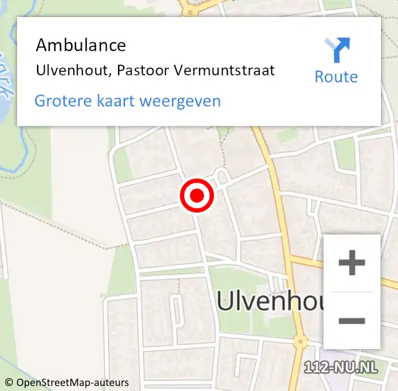 Locatie op kaart van de 112 melding: Ambulance Ulvenhout, Pastoor Vermuntstraat op 11 februari 2019 09:24