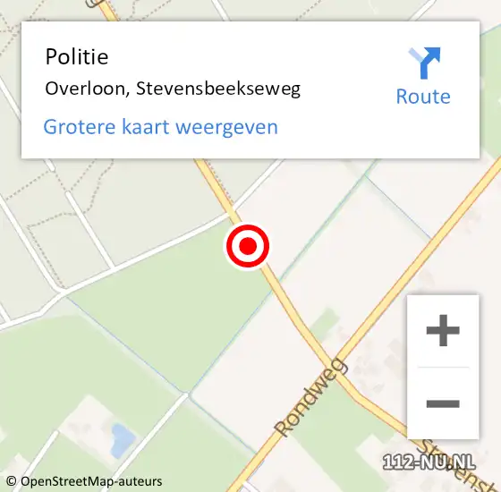 Locatie op kaart van de 112 melding: Politie Overloon, Stevensbeekseweg op 11 februari 2019 09:59