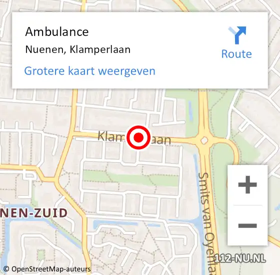 Locatie op kaart van de 112 melding: Ambulance Nuenen, Klamperlaan op 11 februari 2019 12:12