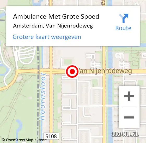 Locatie op kaart van de 112 melding: Ambulance Met Grote Spoed Naar Amsterdam, Van Nijenrodeweg op 11 februari 2019 12:32