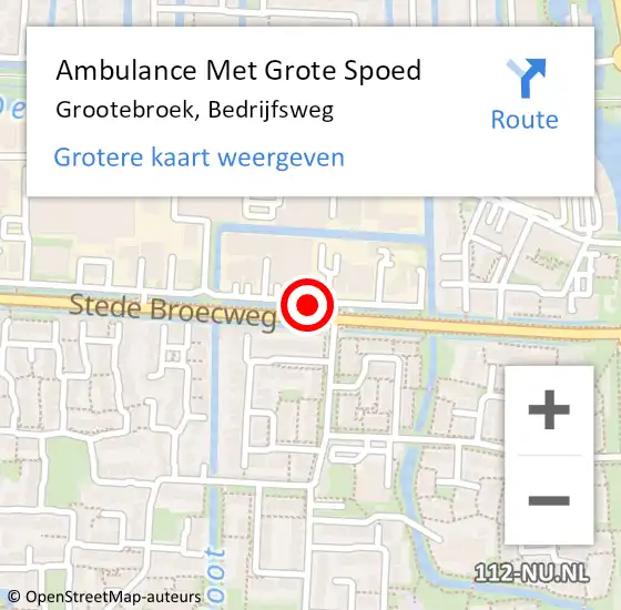 Locatie op kaart van de 112 melding: Ambulance Met Grote Spoed Naar Grootebroek, Bedrijfsweg op 11 februari 2019 13:25