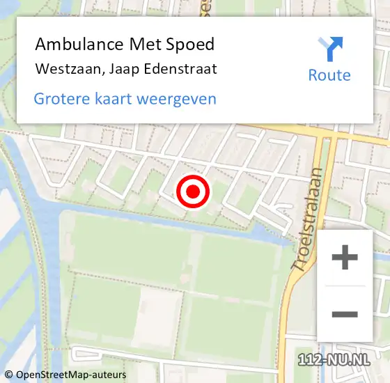 Locatie op kaart van de 112 melding: Ambulance Met Spoed Naar Westzaan, Jaap Edenstraat op 11 februari 2019 13:29