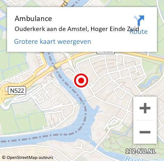 Locatie op kaart van de 112 melding: Ambulance Ouderkerk aan de Amstel, Hoger Einde Zuid op 11 februari 2019 15:07