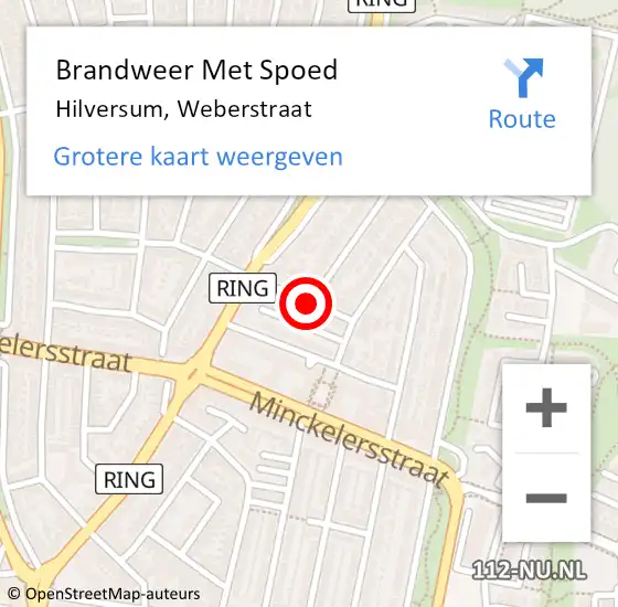 Locatie op kaart van de 112 melding: Brandweer Met Spoed Naar Hilversum, Weberstraat op 11 februari 2019 15:08