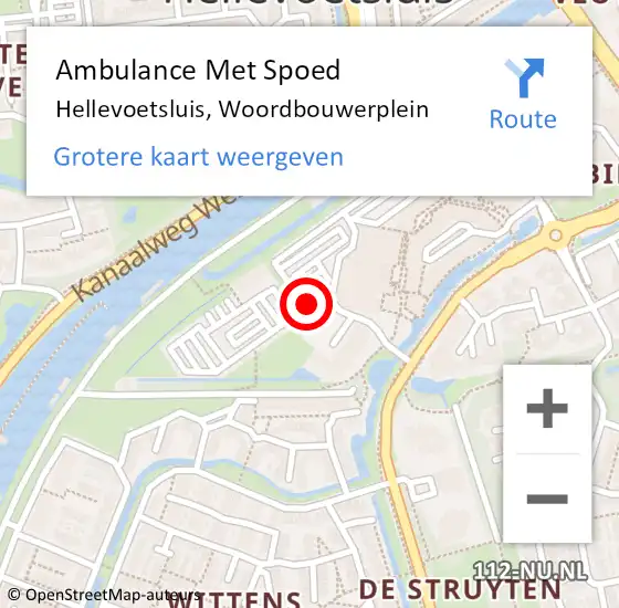 Locatie op kaart van de 112 melding: Ambulance Met Spoed Naar Hellevoetsluis, Woordbouwerplein op 11 februari 2019 16:28