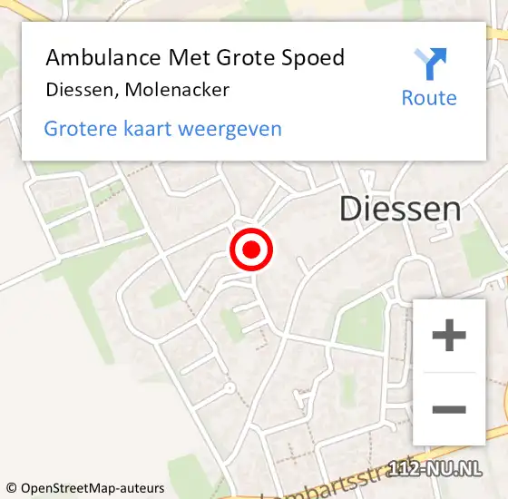 Locatie op kaart van de 112 melding: Ambulance Met Grote Spoed Naar Diessen, Molenacker op 11 februari 2019 17:07