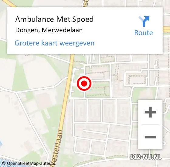 Locatie op kaart van de 112 melding: Ambulance Met Spoed Naar Dongen, Merwedelaan op 11 februari 2019 17:56