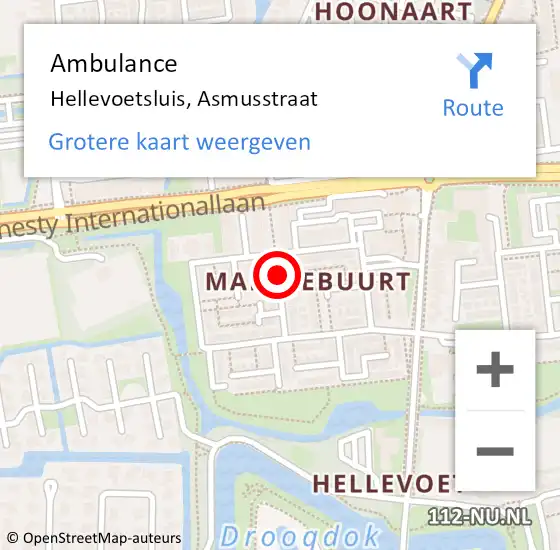 Locatie op kaart van de 112 melding: Ambulance Hellevoetsluis, Asmusstraat op 11 februari 2019 19:08