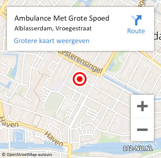 Locatie op kaart van de 112 melding: Ambulance Met Grote Spoed Naar Alblasserdam, Vroegestraat op 11 februari 2019 19:30