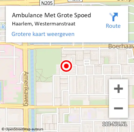 Locatie op kaart van de 112 melding: Ambulance Met Grote Spoed Naar Haarlem, Westermanstraat op 11 februari 2019 21:43