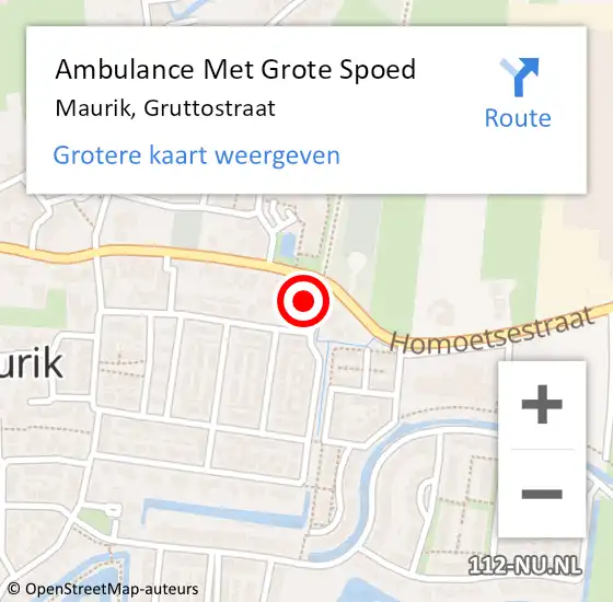 Locatie op kaart van de 112 melding: Ambulance Met Grote Spoed Naar Maurik, Gruttostraat op 23 maart 2014 11:28