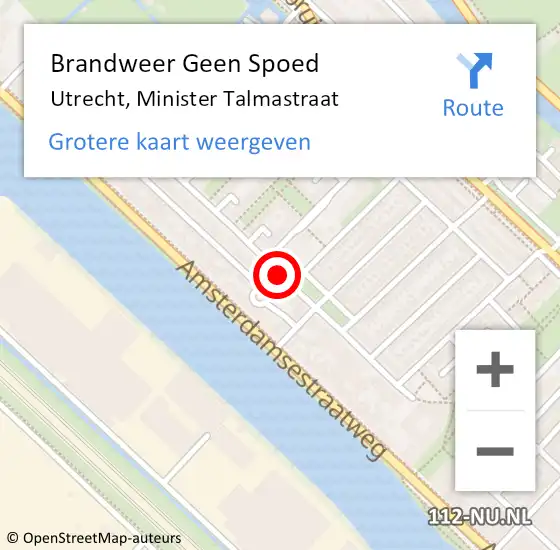 Locatie op kaart van de 112 melding: Brandweer Geen Spoed Naar Utrecht, Minister Talmastraat op 12 februari 2019 01:09