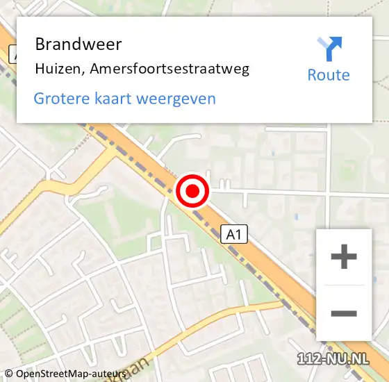 Locatie op kaart van de 112 melding: Brandweer Huizen, Amersfoortsestraatweg op 12 februari 2019 01:21