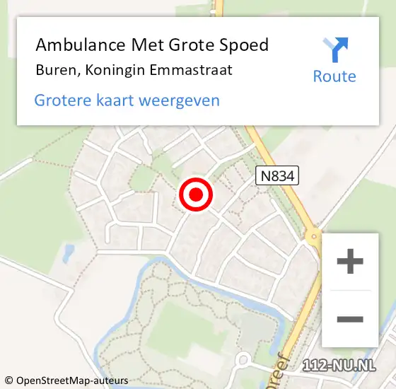 Locatie op kaart van de 112 melding: Ambulance Met Grote Spoed Naar Buren, Koningin Emmastraat op 12 februari 2019 02:54