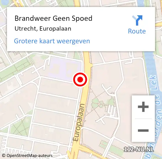 Locatie op kaart van de 112 melding: Brandweer Geen Spoed Naar Utrecht, Europalaan op 12 februari 2019 11:16