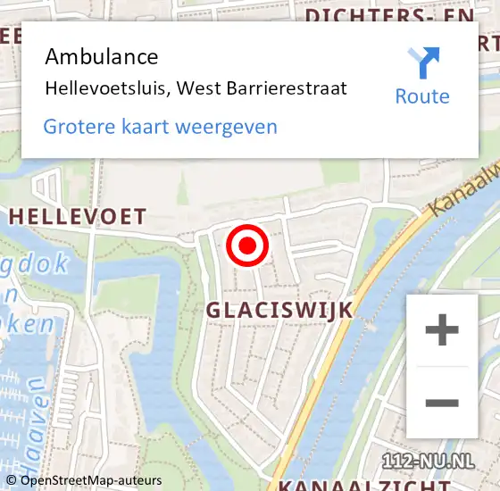 Locatie op kaart van de 112 melding: Ambulance Hellevoetsluis, West Barrierestraat op 12 februari 2019 13:40