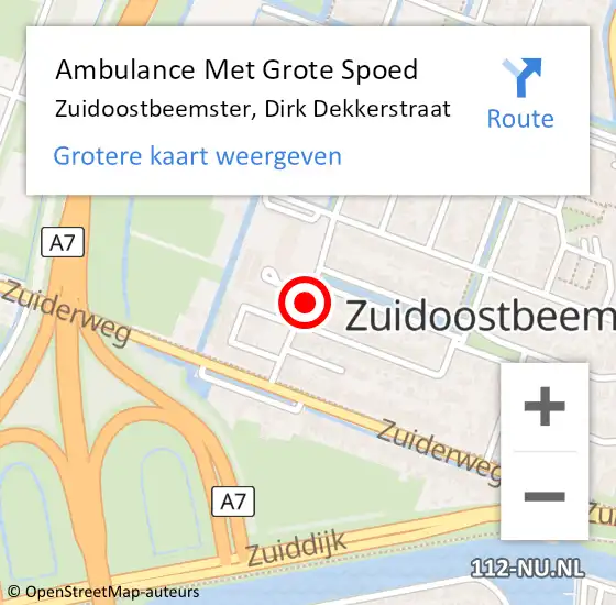 Locatie op kaart van de 112 melding: Ambulance Met Grote Spoed Naar Zuidoostbeemster, Dirk Dekkerstraat op 12 februari 2019 14:16