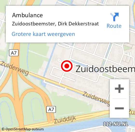 Locatie op kaart van de 112 melding: Ambulance Zuidoostbeemster, Dirk Dekkerstraat op 12 februari 2019 14:17