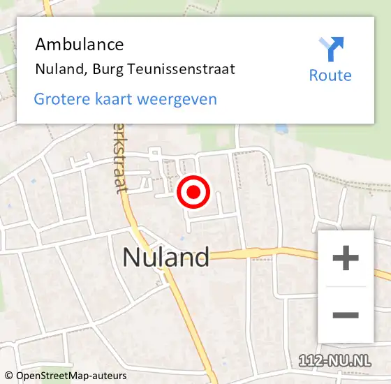 Locatie op kaart van de 112 melding: Ambulance Nuland, Burg Teunissenstraat op 12 februari 2019 15:27