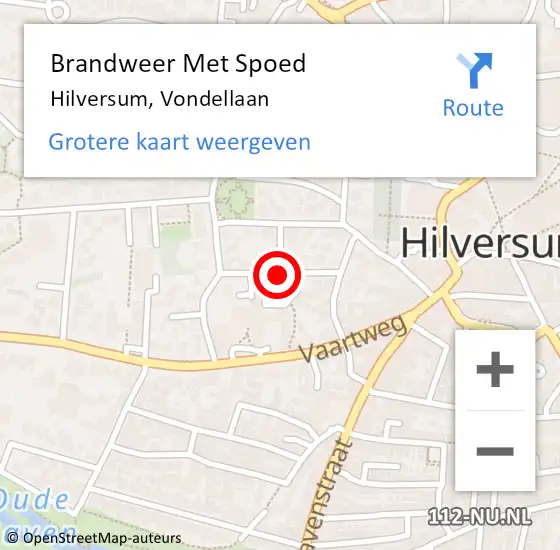 Locatie op kaart van de 112 melding: Brandweer Met Spoed Naar Hilversum, Vondellaan op 12 februari 2019 18:38