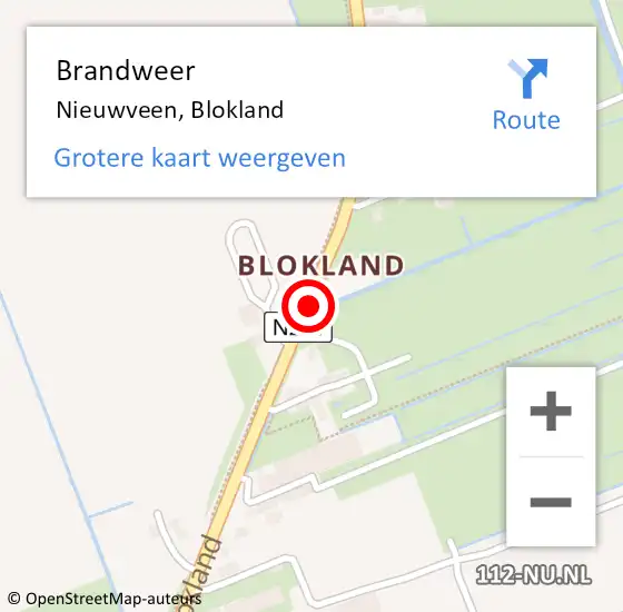 Locatie op kaart van de 112 melding: Brandweer Nieuwveen, Blokland op 12 februari 2019 20:38