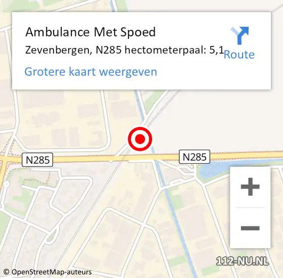 Locatie op kaart van de 112 melding: Ambulance Met Spoed Naar Zevenbergen, N285 hectometerpaal: 5,1 op 12 februari 2019 21:28