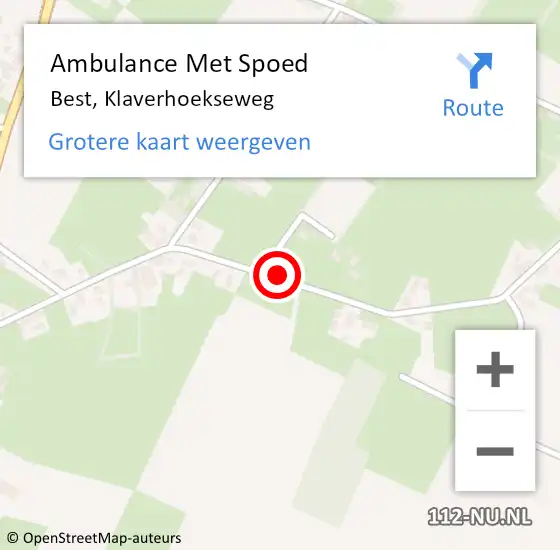 Locatie op kaart van de 112 melding: Ambulance Met Spoed Naar Best, Klaverhoekseweg op 12 februari 2019 23:55