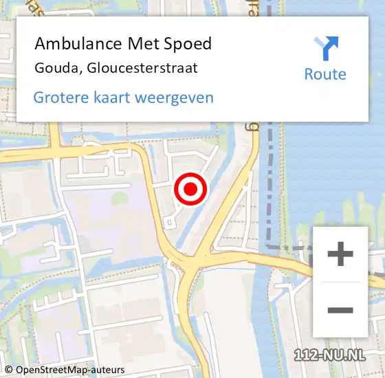 Locatie op kaart van de 112 melding: Ambulance Met Spoed Naar Gouda, Gloucesterstraat op 13 februari 2019 05:08