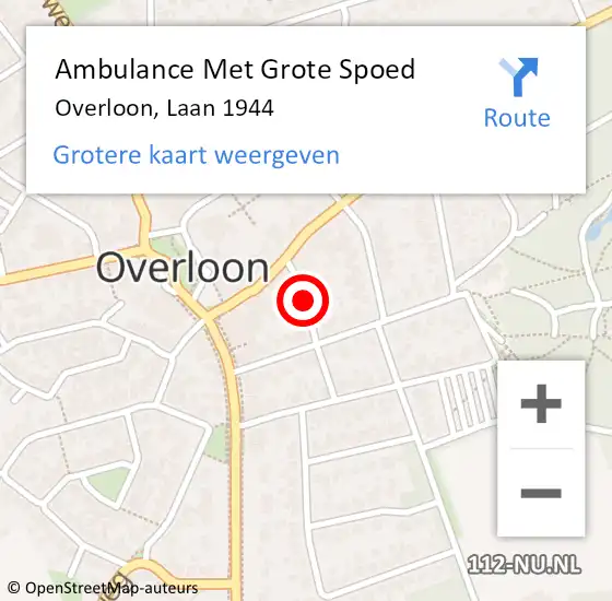 Locatie op kaart van de 112 melding: Ambulance Met Grote Spoed Naar Overloon, Laan 1944 op 13 februari 2019 08:27