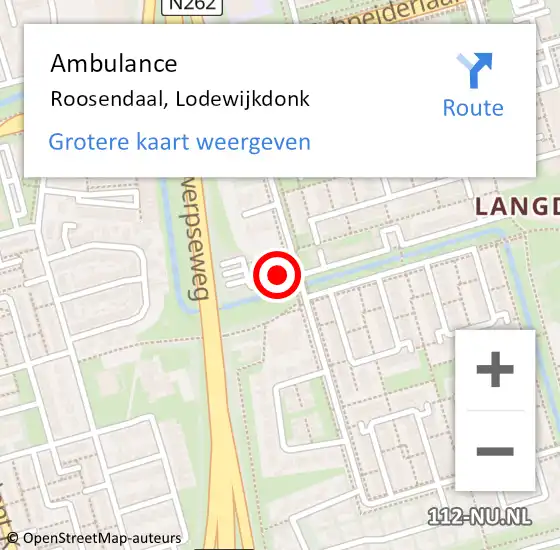 Locatie op kaart van de 112 melding: Ambulance Roosendaal, Lodewijkdonk op 13 februari 2019 08:45