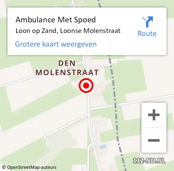 Locatie op kaart van de 112 melding: Ambulance Met Spoed Naar Loon op Zand, Loonse Molenstraat op 13 februari 2019 08:54