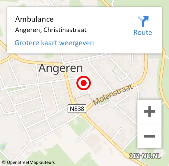 Locatie op kaart van de 112 melding: Ambulance Angeren, Christinastraat op 13 februari 2019 09:45