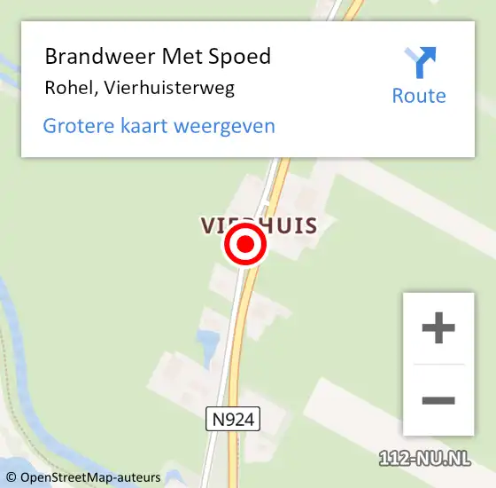 Locatie op kaart van de 112 melding: Brandweer Met Spoed Naar Rohel, Vierhuisterweg op 13 februari 2019 10:37