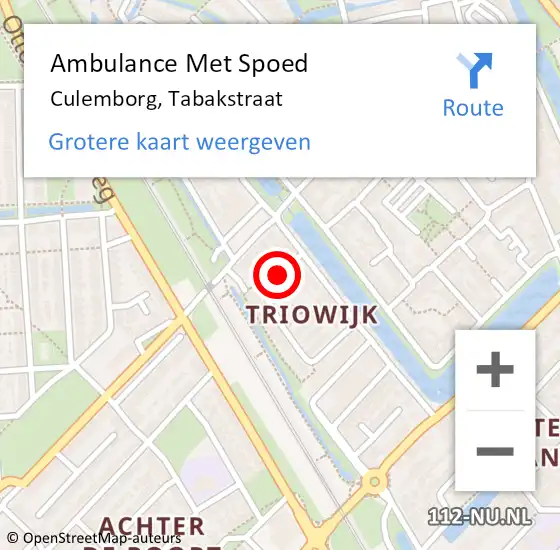 Locatie op kaart van de 112 melding: Ambulance Met Spoed Naar Culemborg, Tabakstraat op 13 februari 2019 12:58