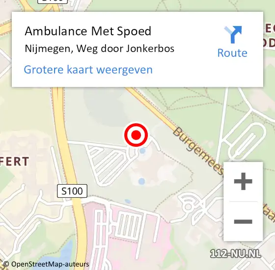 Locatie op kaart van de 112 melding: Ambulance Met Spoed Naar Nijmegen, Weg door Jonkerbos op 13 februari 2019 13:04