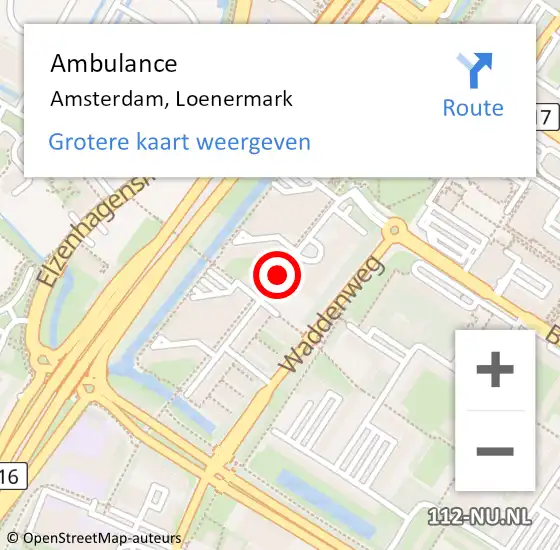 Locatie op kaart van de 112 melding: Ambulance Amsterdam, Loenermark op 13 februari 2019 13:05