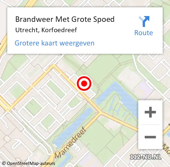 Locatie op kaart van de 112 melding: Brandweer Met Grote Spoed Naar Utrecht, Korfoedreef op 13 februari 2019 13:27