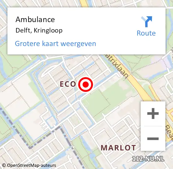 Locatie op kaart van de 112 melding: Ambulance Delft, Kringloop op 13 februari 2019 13:55