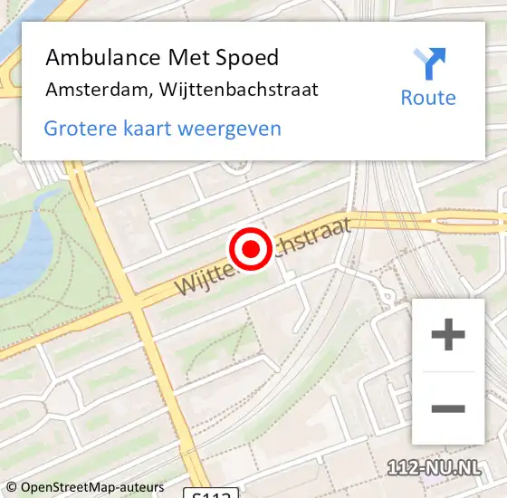 Locatie op kaart van de 112 melding: Ambulance Met Spoed Naar Amsterdam, Wijttenbachstraat op 13 februari 2019 13:55