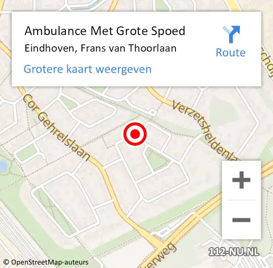 Locatie op kaart van de 112 melding: Ambulance Met Grote Spoed Naar Eindhoven, Frans van Thoorlaan op 13 februari 2019 15:03