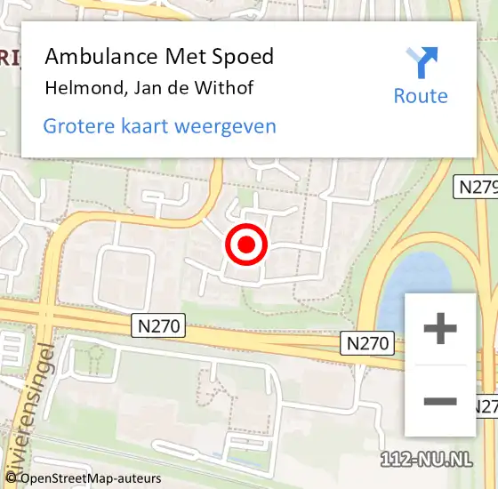 Locatie op kaart van de 112 melding: Ambulance Met Spoed Naar Helmond, Jan de Withof op 13 februari 2019 15:19