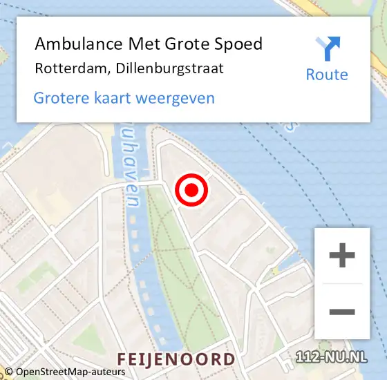 Locatie op kaart van de 112 melding: Ambulance Met Grote Spoed Naar Rotterdam, Dillenburgstraat op 13 februari 2019 16:19